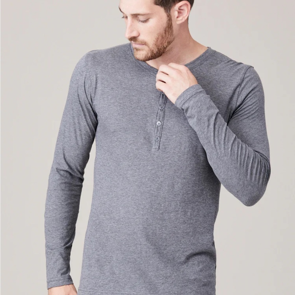 Men's LNA Long Sleeve Henley Shirt / Heather Grey / XL